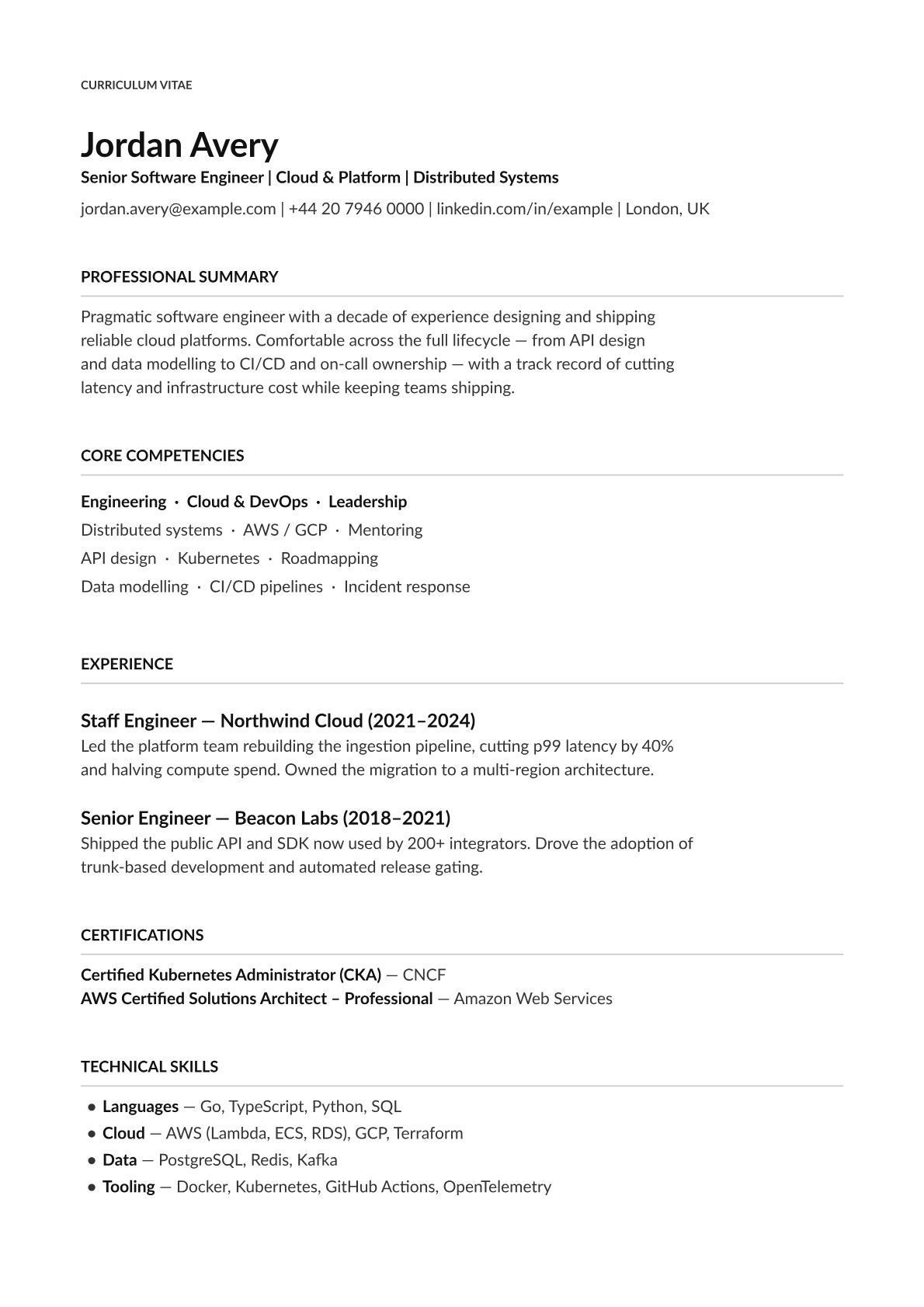 ATS Clean CV template preview