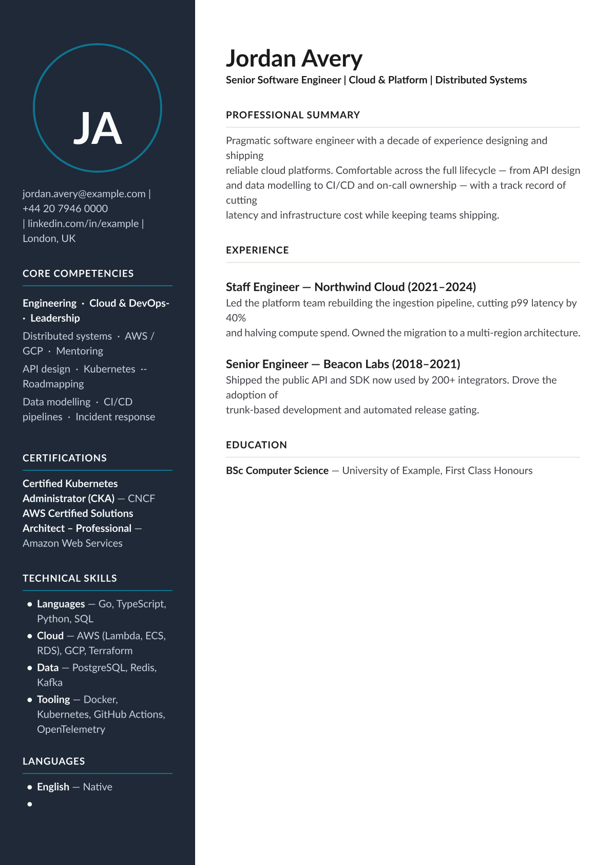 Aurora CV template preview