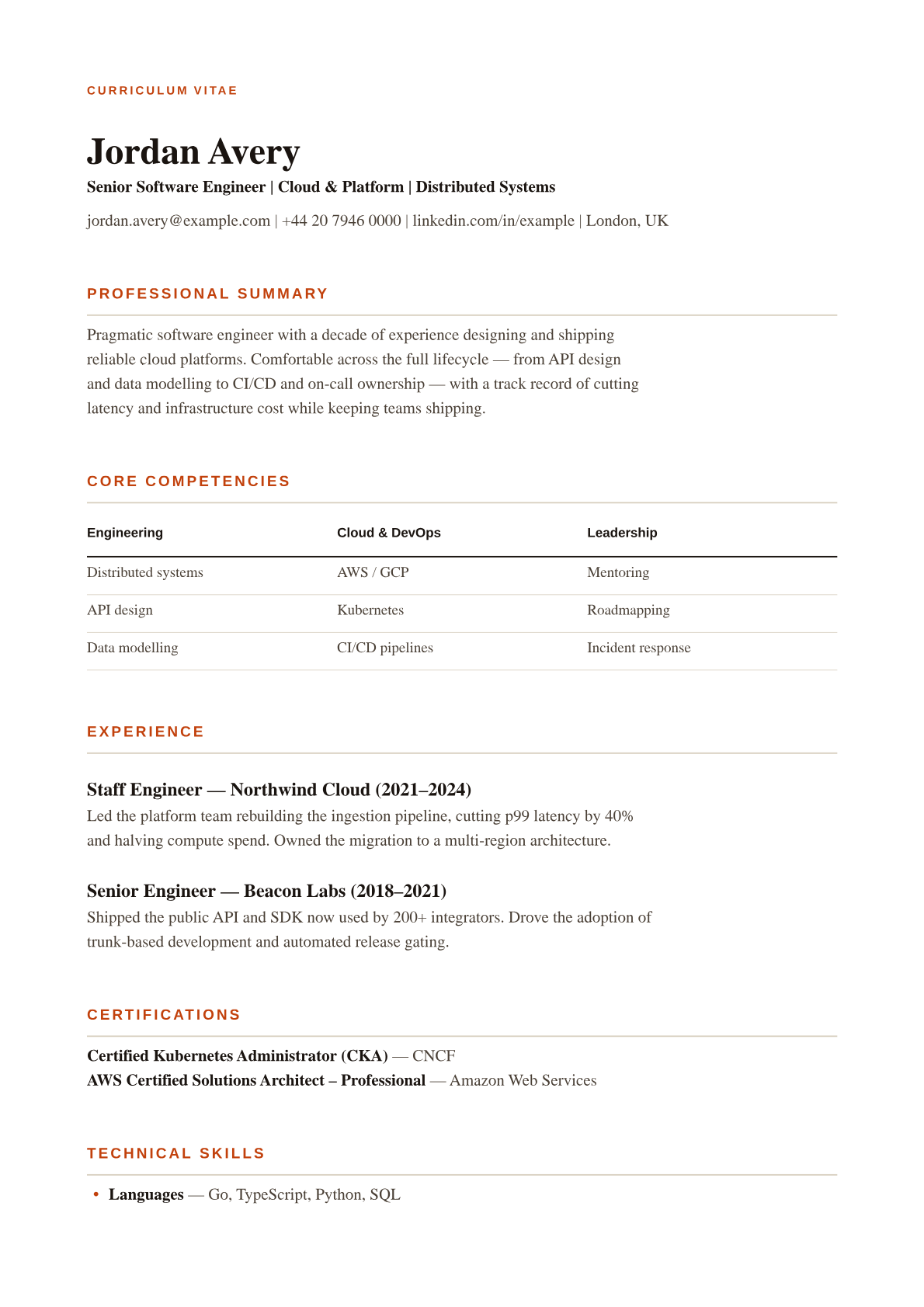 Classic CV template preview