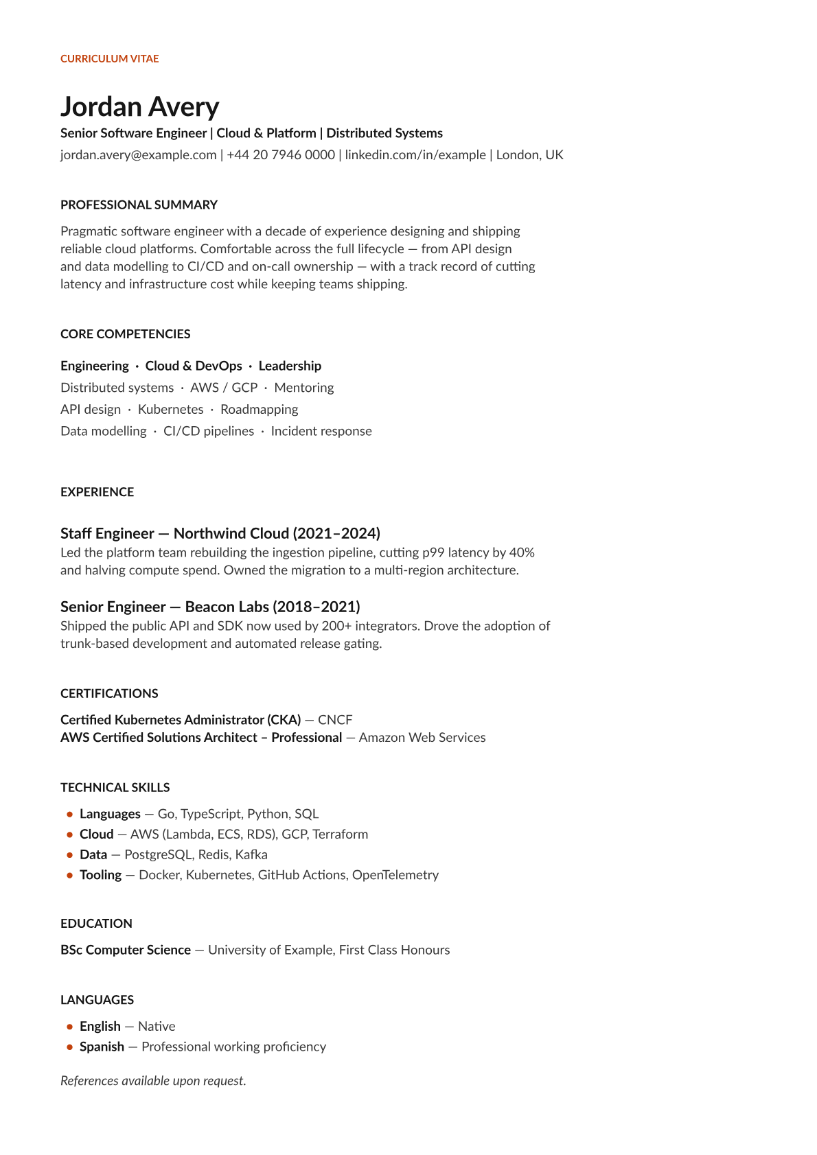 Compact CV template preview