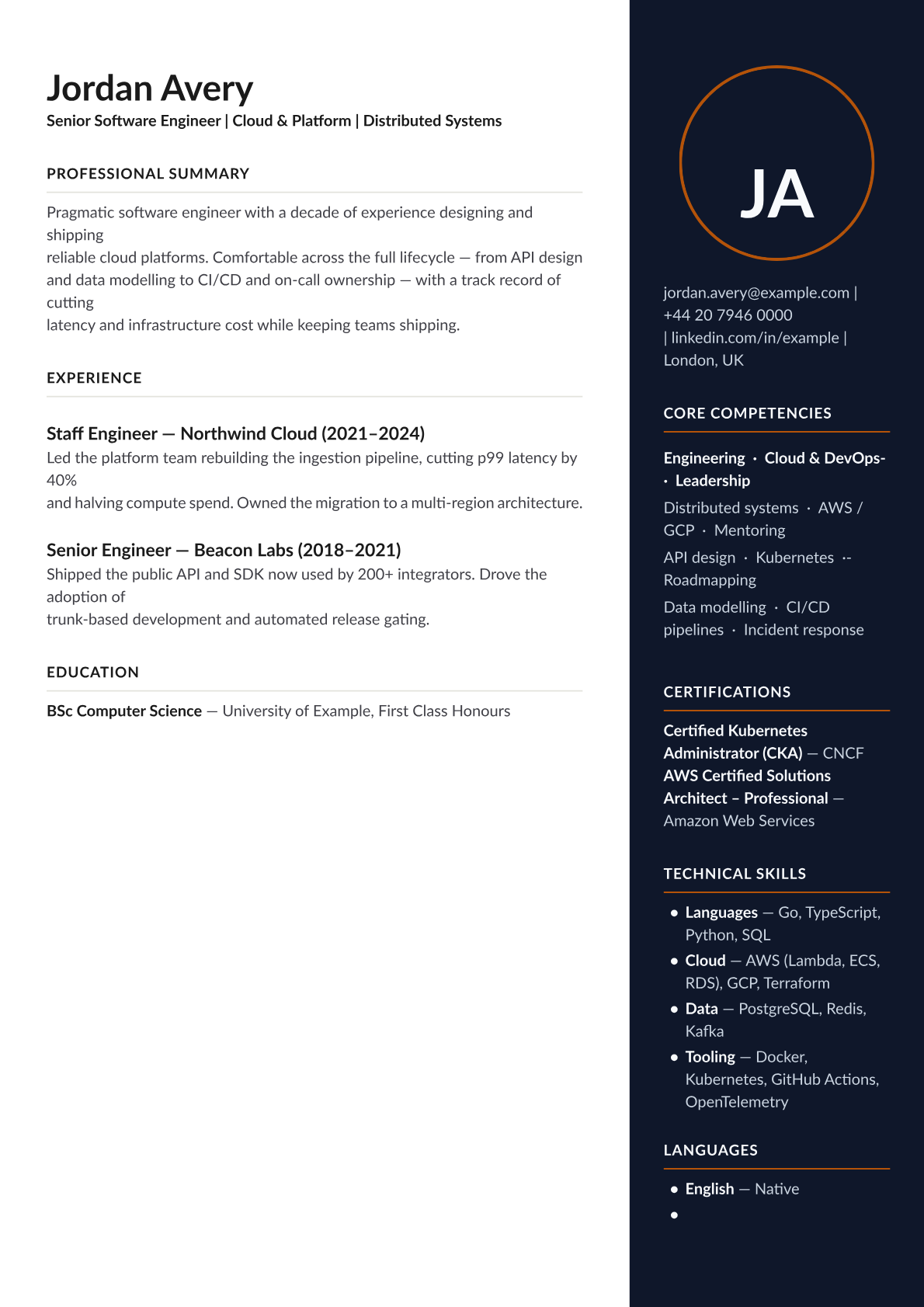 Meridian CV template preview
