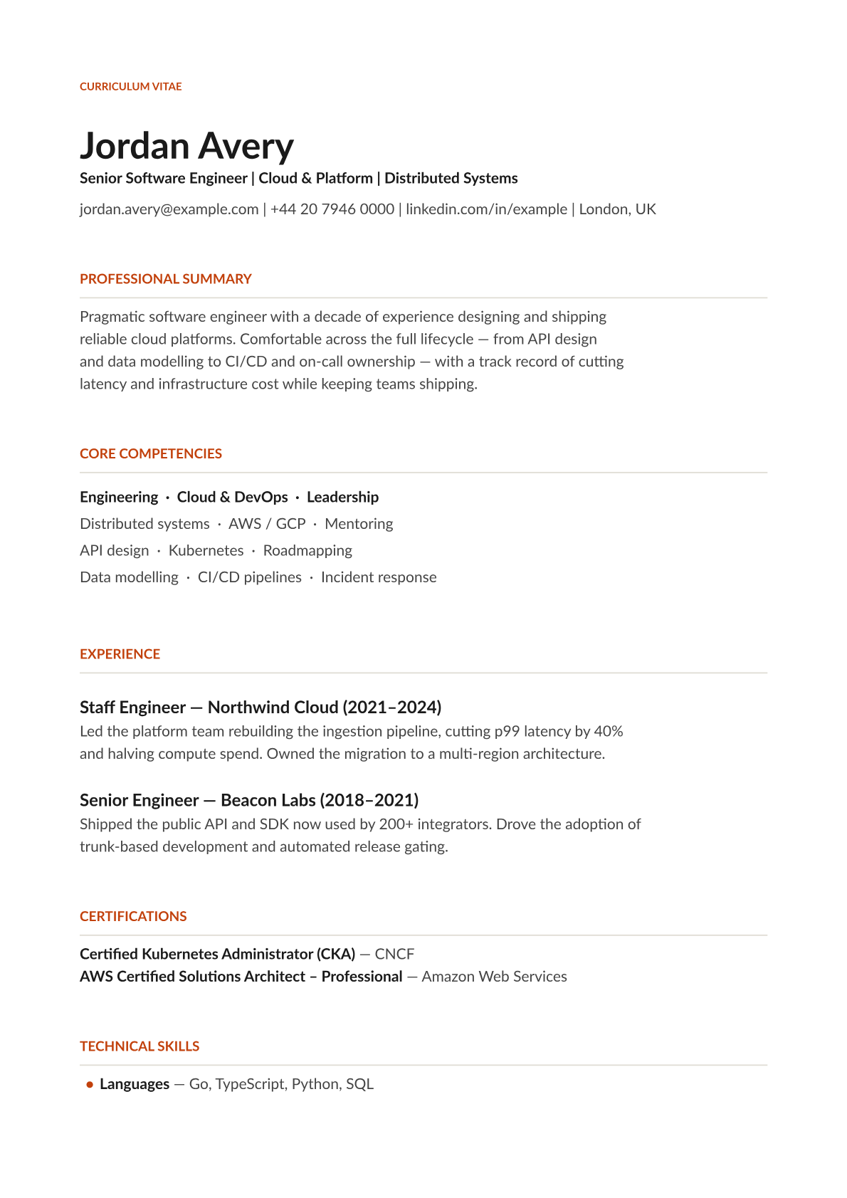 Modern CV template preview