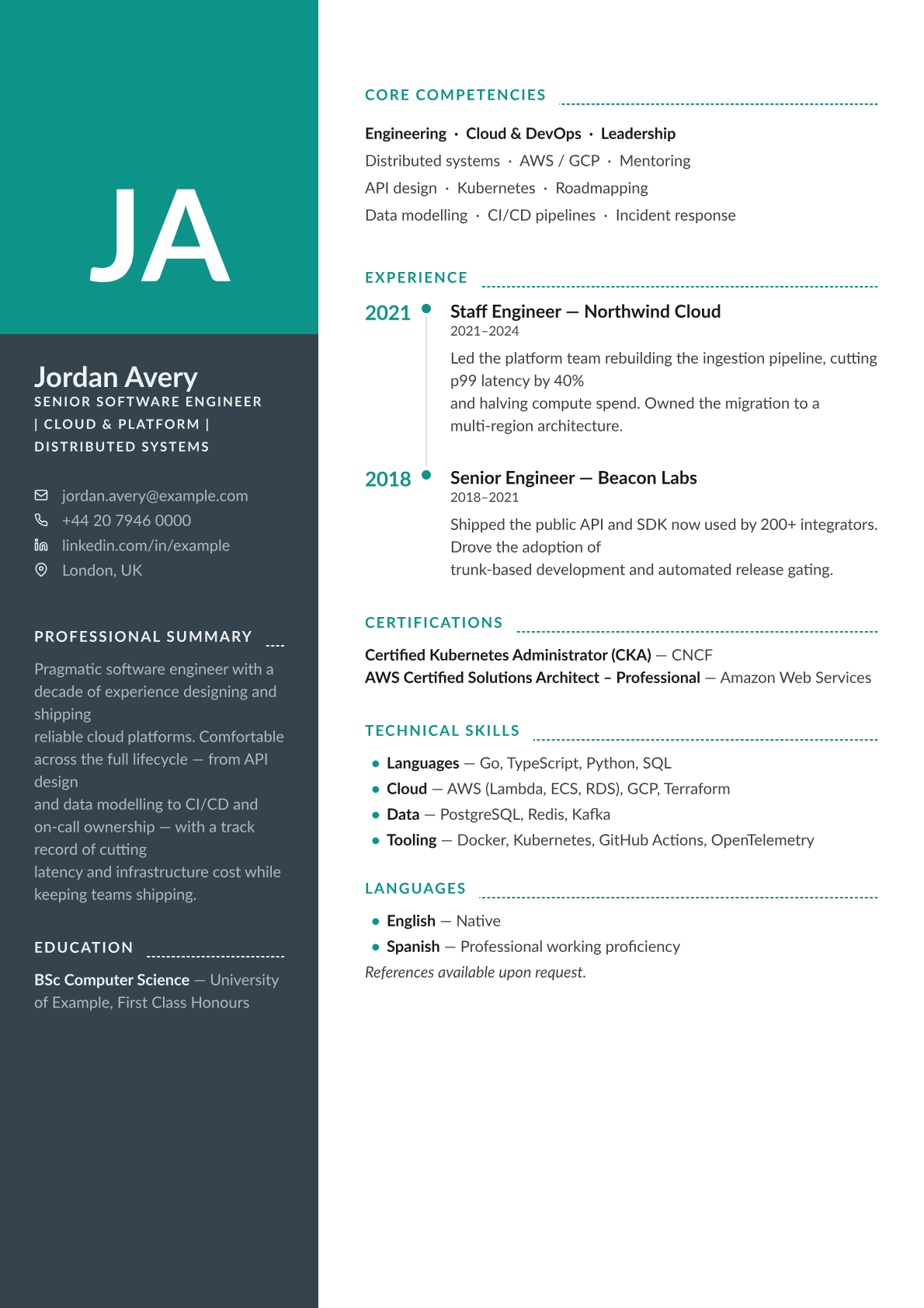 Vantage CV template preview